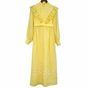 VTG 70's Handmade Gunne Sax Inspire Dot Embroid. Long Sleeve Prairie Dress Sz 6